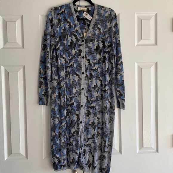 Elan Blue & Black Camouflage Long Cardigan Sweater - Picture 1 of 8